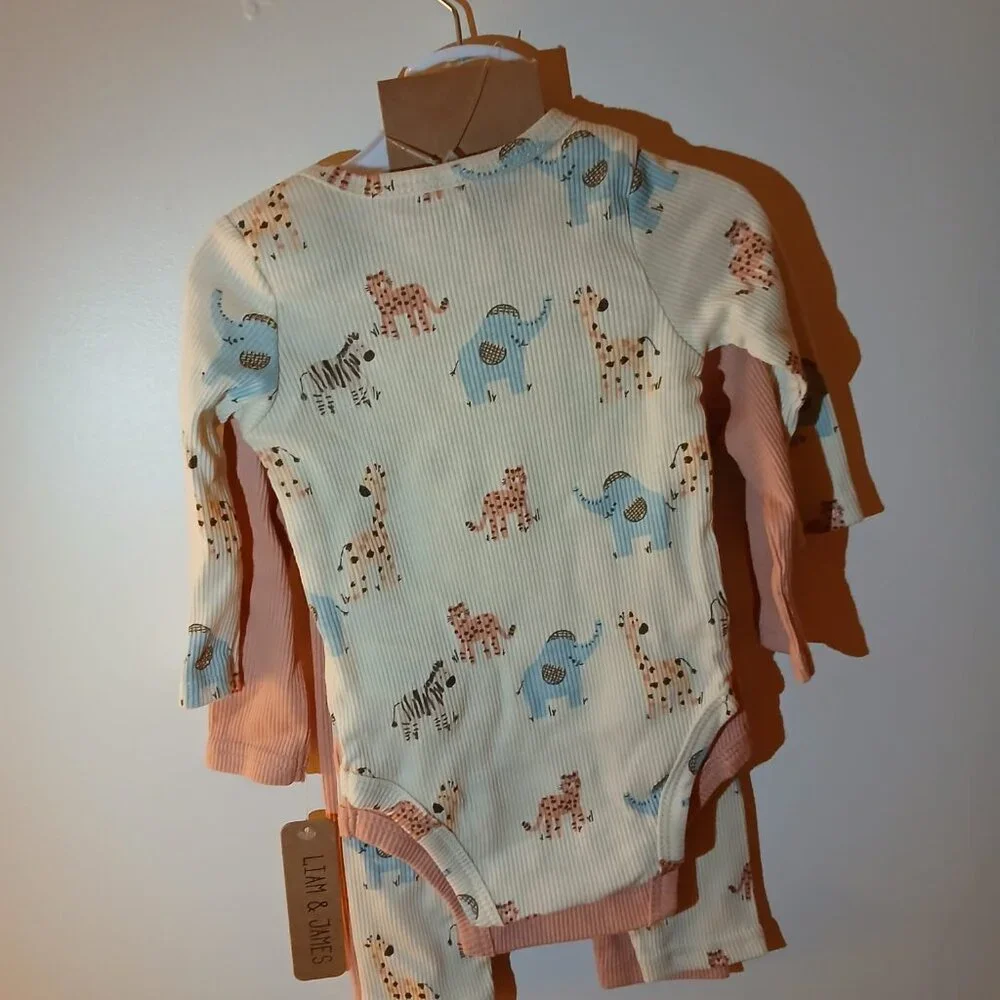 4-Piece Baby Outfit Set – Liam & James Onesies + Pants (3–6 Months, NWT) - Picture 4 of 5